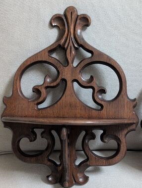 Vintage Hand-Carved Brown Wood Wall Display Shelves Classic Home Accent Set Of 2
